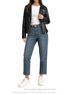 Downtown Girl Y2K Straight Leg Jeans Raw Hem Crop High Rise 27